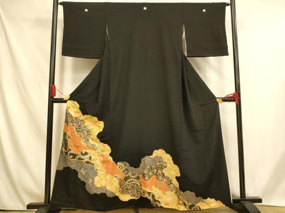 平和屋着物■豪華黒留袖　駒刺繍　道長花唐草文　金銀糸　金彩　正絹　逸品　AABH4555fw