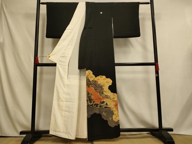 平和屋着物■豪華黒留袖　駒刺繍　道長花唐草文　金銀糸　金彩　正絹　逸品　AABH4555fw