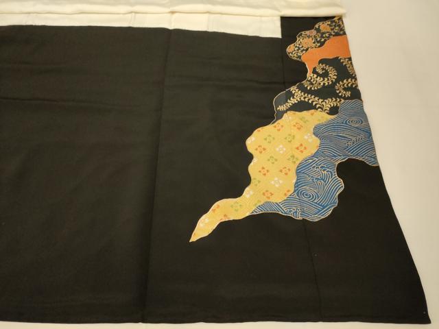 平和屋着物■豪華黒留袖　駒刺繍　道長花唐草文　金銀糸　金彩　正絹　逸品　AABH4555fw