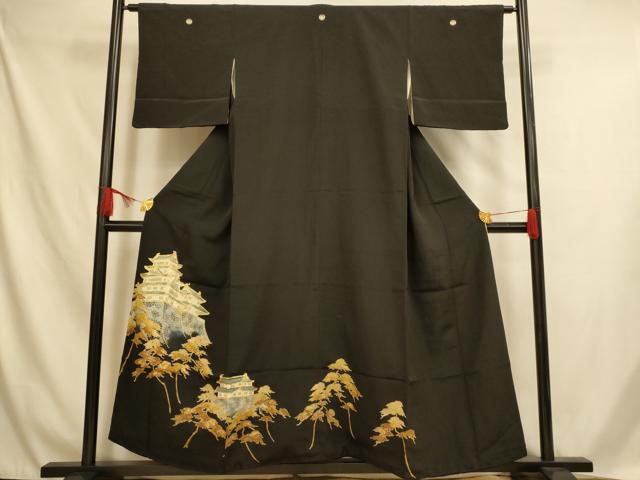 平和屋着物■豪華黒留袖　駒刺繍　風景文　金彩　正絹　逸品　AABH4556fw
