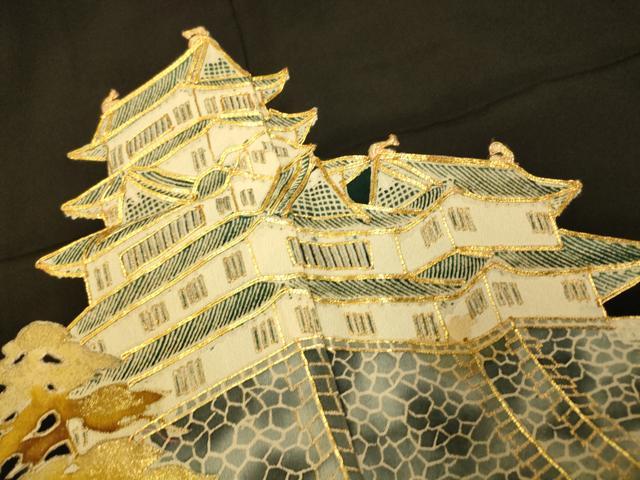 平和屋着物■豪華黒留袖　駒刺繍　風景文　金彩　正絹　逸品　AABH4556fw
