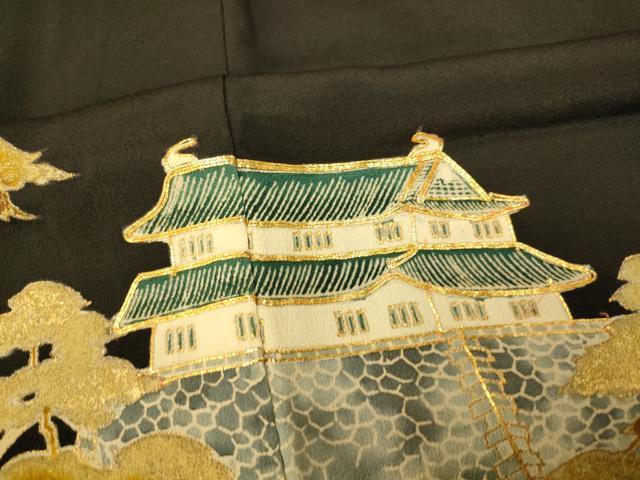 平和屋着物■豪華黒留袖　駒刺繍　風景文　金彩　正絹　逸品　AABH4556fw