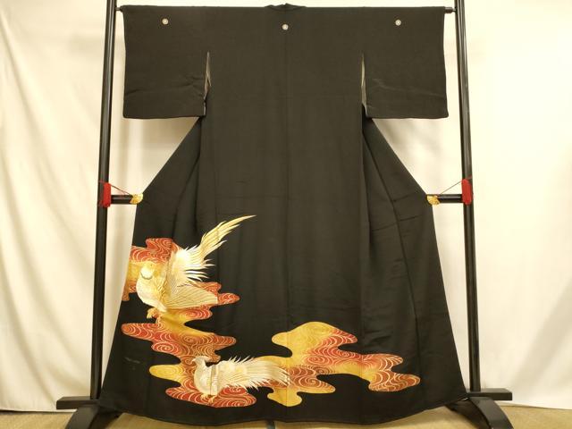 平和屋着物■豪華黒留袖　刺繍　雉流水文　金銀糸　金彩　正絹　逸品　AABH4557fw