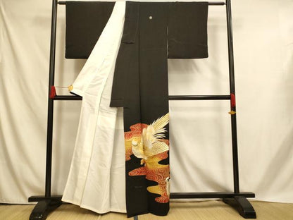 平和屋着物■豪華黒留袖　刺繍　雉流水文　金銀糸　金彩　正絹　逸品　AABH4557fw