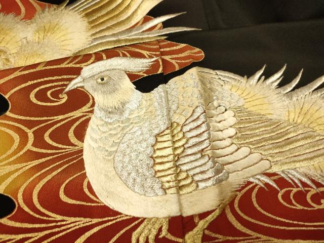 平和屋着物■豪華黒留袖　刺繍　雉流水文　金銀糸　金彩　正絹　逸品　AABH4557fw