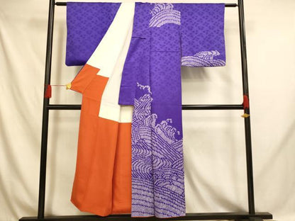 平和屋着物■訪問着 絞り 立波文 正絹 逸品 AABH4560fw
