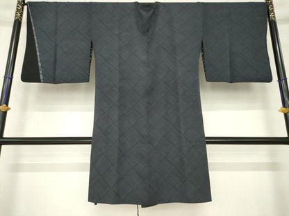 平和屋着物∞道行コート　よろけ菱　ロング丈　正絹　逸品　AABH4564ck