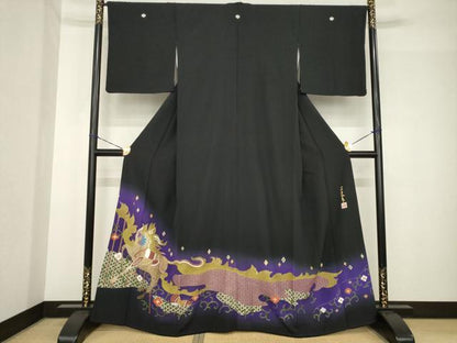 平和屋着物●世界的友禅作家　千地泰弘　黒留袖　馬　金彩　正絹　逸品　AABH4566ck