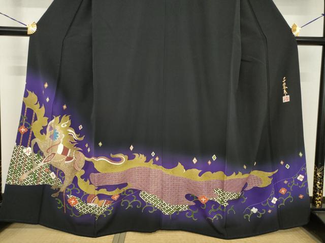 平和屋着物●世界的友禅作家　千地泰弘　黒留袖　馬　金彩　正絹　逸品　AABH4566ck