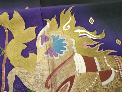 平和屋着物●世界的友禅作家　千地泰弘　黒留袖　馬　金彩　正絹　逸品　AABH4566ck
