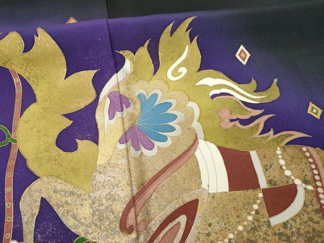 平和屋着物●世界的友禅作家　千地泰弘　黒留袖　馬　金彩　正絹　逸品　AABH4566ck