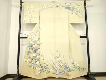 平和屋着物●訪問着　友禅　作家物　草花文　正絹　逸品　AABH4569ck