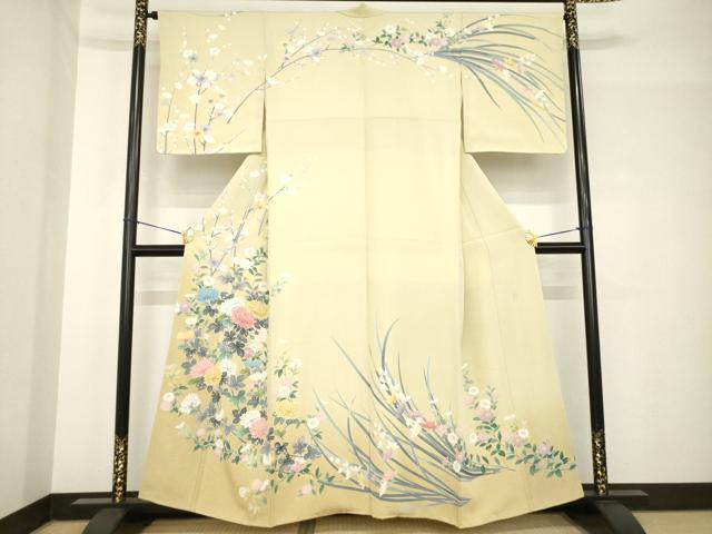 平和屋着物●訪問着　友禅　作家物　草花文　正絹　逸品　AABH4569ck