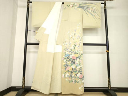 平和屋着物●訪問着　友禅　作家物　草花文　正絹　逸品　AABH4569ck