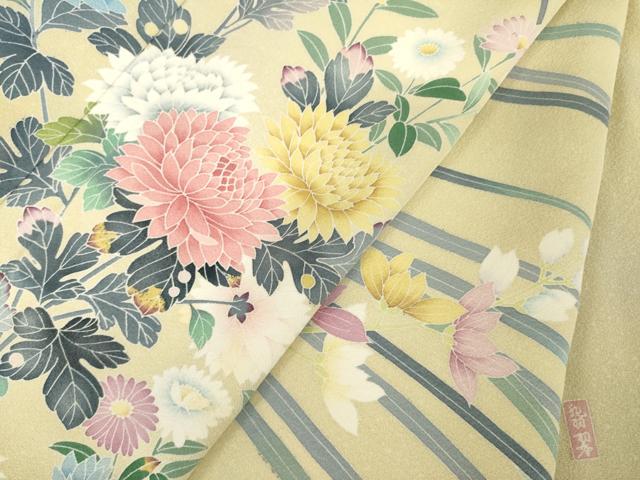 平和屋着物●訪問着　友禅　作家物　草花文　正絹　逸品　AABH4569ck