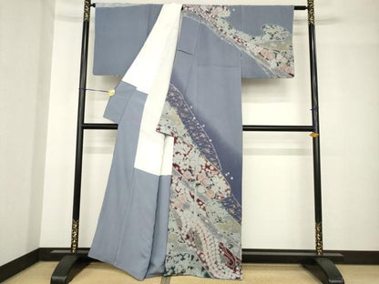 平和屋着物●十日町　名門　滝泰謹製　訪問着　辻が花　流水花文　金彩　正絹　逸品　AABH4571ck