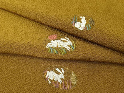 平和屋着物●上質な小紋　刺繍　兎　うさぎ　さが美扱い　正絹　逸品　未使用　AABH4573ck