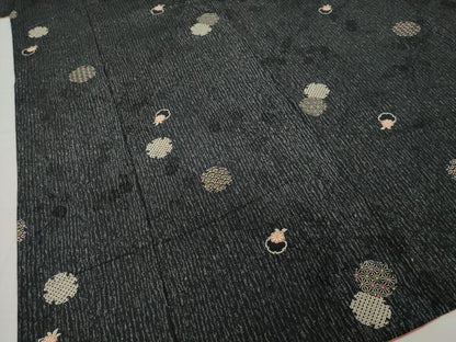平和屋着物●上質な小紋　雪輪花文　黒地　正絹　逸品　AABH4574ck