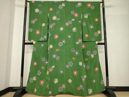 平和屋着物●小振袖　二尺袖　紅型　舞梅文　正絹　逸品　AABH4577ck