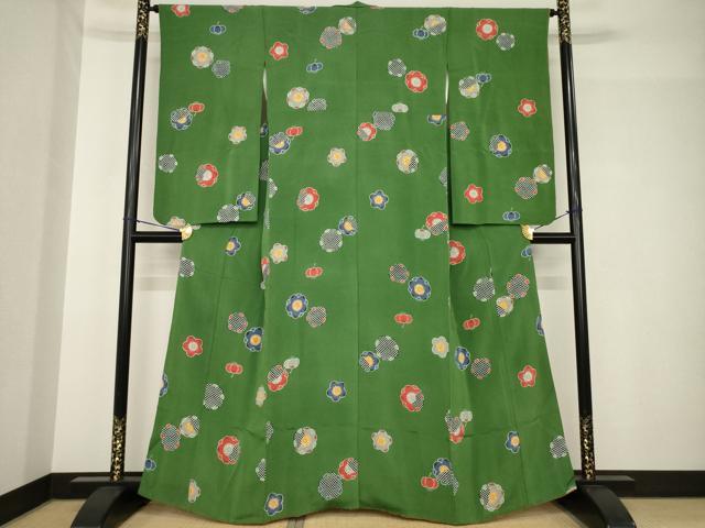平和屋着物●小振袖　二尺袖　紅型　舞梅文　正絹　逸品　AABH4577ck