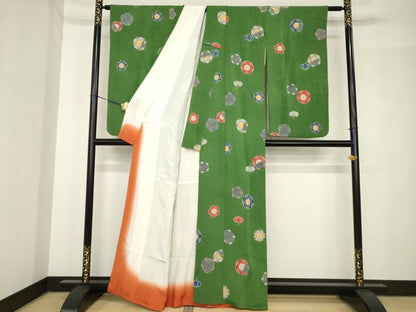 平和屋着物●小振袖　二尺袖　紅型　舞梅文　正絹　逸品　AABH4577ck