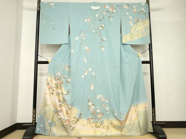 平和屋着物●訪問着　流水花文　金彩　正絹　逸品　AABH4579ck