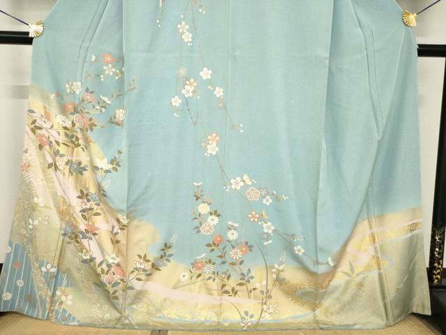 平和屋着物●訪問着　流水花文　金彩　正絹　逸品　AABH4579ck