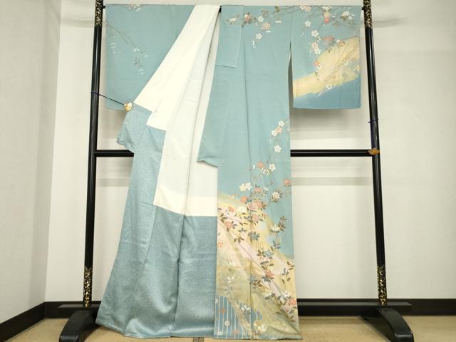 平和屋着物●訪問着　流水花文　金彩　正絹　逸品　AABH4579ck