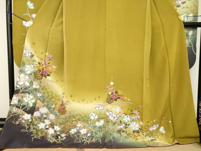 平和屋着物●豪華振袖　花篭文　金彩　ロング丈　正絹　逸品　AABH4581ck