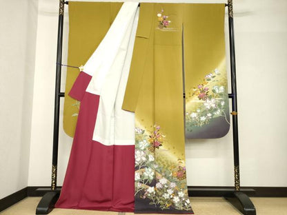 平和屋着物●豪華振袖　花篭文　金彩　ロング丈　正絹　逸品　AABH4581ck