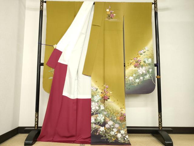 平和屋着物●豪華振袖　花篭文　金彩　ロング丈　正絹　逸品　AABH4581ck