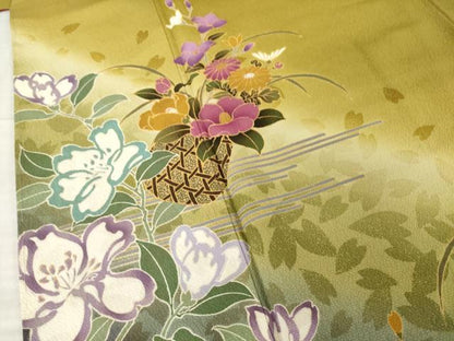 平和屋着物●豪華振袖　花篭文　金彩　ロング丈　正絹　逸品　AABH4581ck