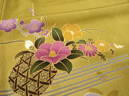 平和屋着物●豪華振袖　花篭文　金彩　ロング丈　正絹　逸品　AABH4581ck