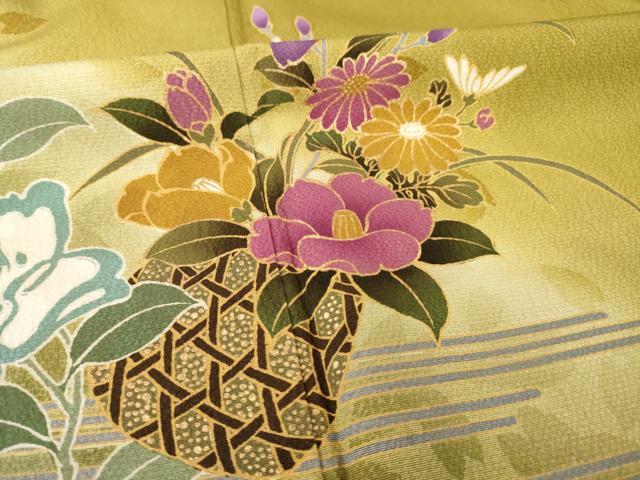 平和屋着物●豪華振袖　花篭文　金彩　ロング丈　正絹　逸品　AABH4581ck