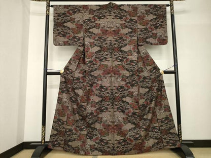 平和屋着物●本場大島紬　カタス9マルキ　流水風景花文　正絹　逸品　AABH4582ck
