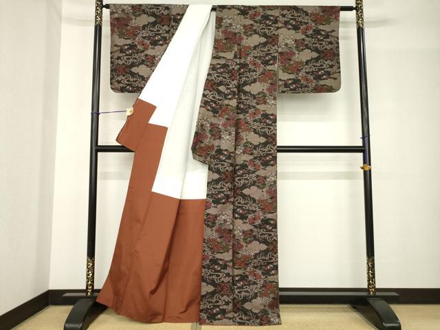 平和屋着物●本場大島紬　カタス9マルキ　流水風景花文　正絹　逸品　AABH4582ck