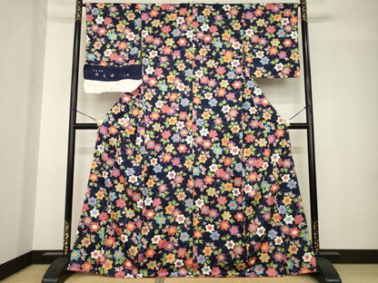 平和屋着物●創業460年・千總　小紋　京友禅　花唐草文　大丸扱い　反端付き　正絹　逸品　AABH4583ck