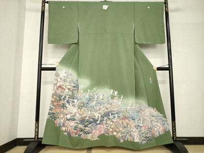平和屋着物●十日町　加賀草木友禅の第一人者　田村哲彦　久美　色留袖　飛鶴風景文　暈し染め　正絹　逸品　AABH4584ck