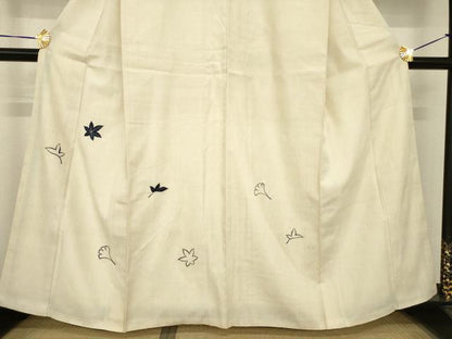 平和屋着物●本場結城紬　重要無形文化財　訪問着　総刺繍　銀杏　楓　正絹　逸品　AABH4585ck