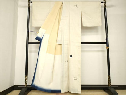 平和屋着物●本場結城紬　重要無形文化財　訪問着　総刺繍　銀杏　楓　正絹　逸品　AABH4585ck