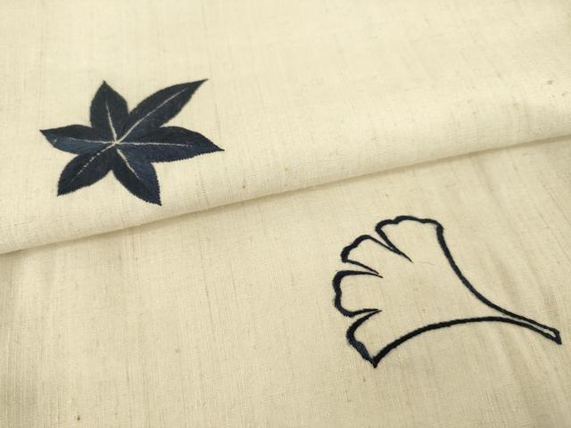 平和屋着物●本場結城紬　重要無形文化財　訪問着　総刺繍　銀杏　楓　正絹　逸品　AABH4585ck