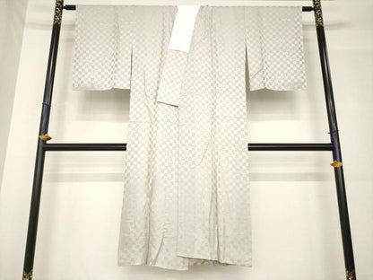 平和屋着物●世界的人形師　辻村寿三郎　ジュサブロー　長襦袢　袷　市松兎地紋　枯野色　広衿仕立て　正絹　逸品　AABH4586ck