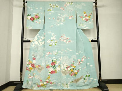 平和屋着物●訪問着　友禅　御所時文様　鬼しぼ縮緬　正絹　逸品　AABH4587ck