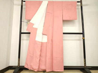 平和屋着物●上質な色無地　蔦草文　甚三紅色　正絹　逸品　AABH4588ck