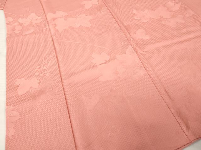 平和屋着物●上質な色無地　蔦草文　甚三紅色　正絹　逸品　AABH4588ck