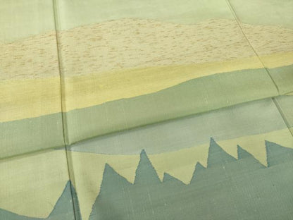 平和屋着物●絲藝苑　上島洋山　海草染　訪問着　遠山文　正絹　逸品　AABH4590ck