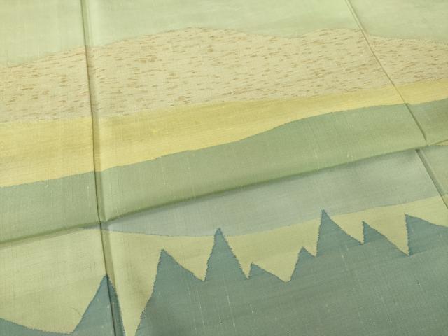 平和屋着物●絲藝苑　上島洋山　海草染　訪問着　遠山文　正絹　逸品　AABH4590ck