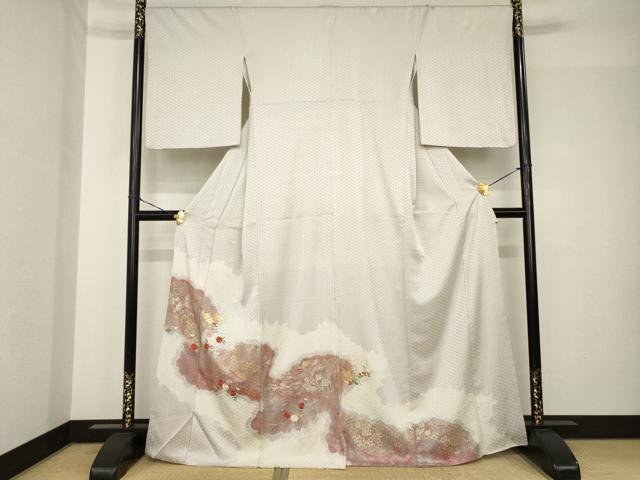 平和屋着物●色留袖　絞り　刺繍　道長草花文　金銀彩　正絹　逸品　AABH4592ck