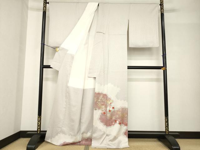 平和屋着物●色留袖　絞り　刺繍　道長草花文　金銀彩　正絹　逸品　AABH4592ck