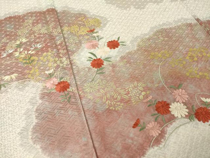 平和屋着物●色留袖　絞り　刺繍　道長草花文　金銀彩　正絹　逸品　AABH4592ck